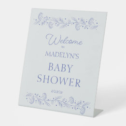 Elegant Blue Floral Vines Baby Shower Welcome Sign Sockelschild