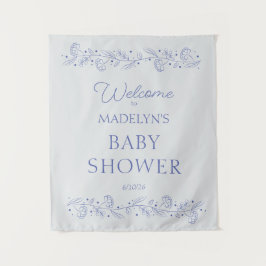 Elegant Blue Floral Vines Baby Shower Welcome Sign Wandteppich