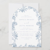 Elegant Blue Floral Vintage Arch Wedding Einladung (Vorderseite)