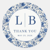 Elegant Blue Floral Vintage Runder Aufkleber (Vorderseite)