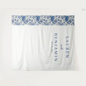 Elegant Blue Floral Wandteppich (Vorderseite (Horizontal))