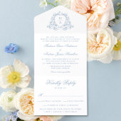 Elegant Blue Floral Wappen Monogram Wedding All In One Einladung