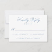 Elegant Blue Floral Wappen Monogram Wedding RSVP Karte (Vorderseite)