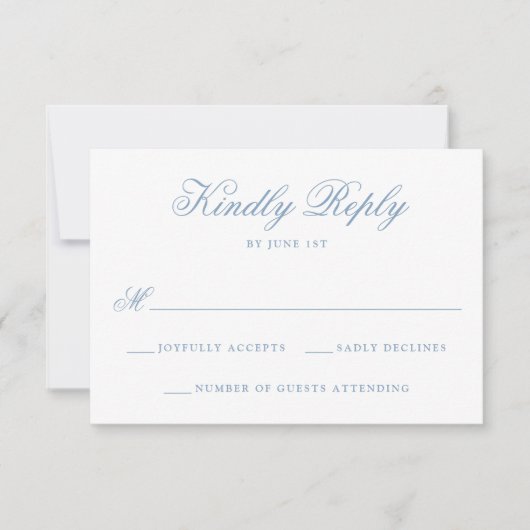 Elegant Blue Floral Wappen Monogram Wedding RSVP Karte (Vorderseite)