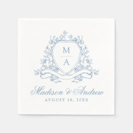 Elegant Blue Floral Wappen Monogram Wedding Serviette