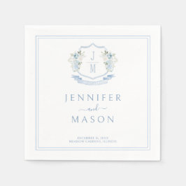 Elegant Blue Floral Wappen Monogram Wedding Serviette