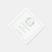 Elegant Blue Floral Wappen Monogram Wedding Serviette (Ecke)