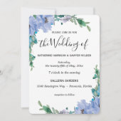 Elegant Blue Floral Watercolor Boho Wedding Einladung (Vorderseite)