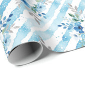 Elegant Blue Floral Watercolor Pattern Geschenkpapier (Rolleneckpunkt)