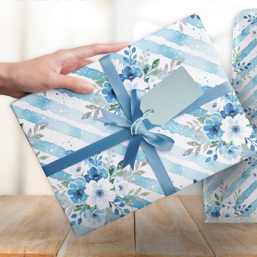 Elegant Blue Floral Watercolor Pattern Geschenkpapier