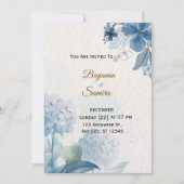 Elegant Blue Floral Watercolor Wedding Invitation Einladung (Vorderseite)