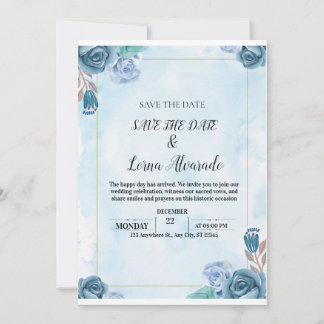 Elegant Blue Floral Watercolor Wedding Save the Da Einladung