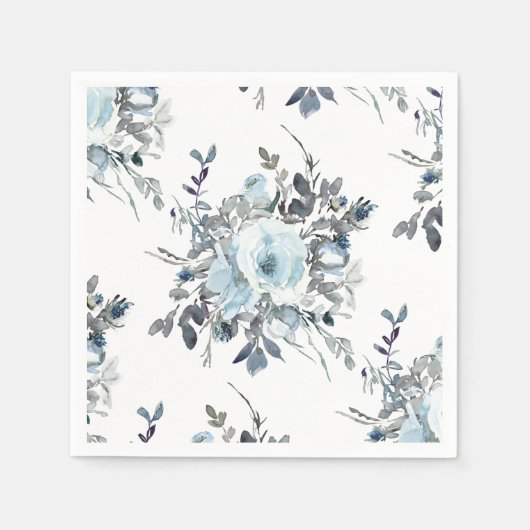 Elegant Blue Floral Watercolor Wedding Serviette (Vorderseite)