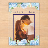 Elegant Blue Floral Wedding  Acryleinladungen (Vorderseite)