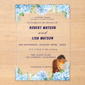 Elegant Blue Floral Wedding  Acryleinladungen (Vorderseite)