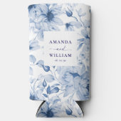 Elegant Blue Floral Wedding Can Cooler Selters Dosenkühler (Vorderseite)