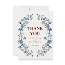 Elegant Blue Floral Wedding Danke Card