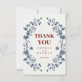 Elegant Blue Floral Wedding Danke Card