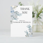 Elegant Blue Floral Wedding Danke Card (Stehend Vorderseite)