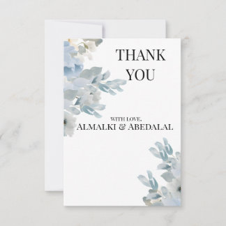 Elegant Blue Floral Wedding Danke Card