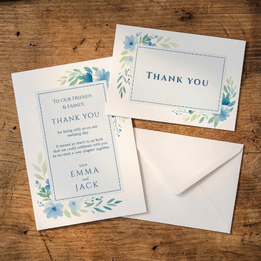Elegant Blue Floral Wedding Danke Card