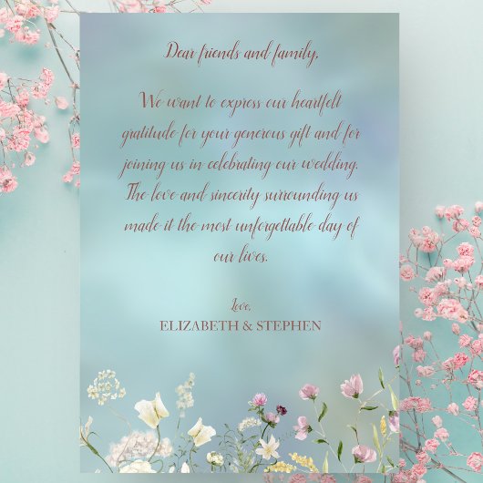 Elegant Blue Floral Wedding Danke Card