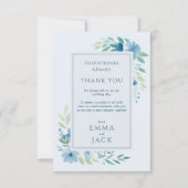 Elegant Blue Floral Wedding Danke Card (Vorderseite)