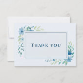 Elegant Blue Floral Wedding Danke Card (Rückseite)