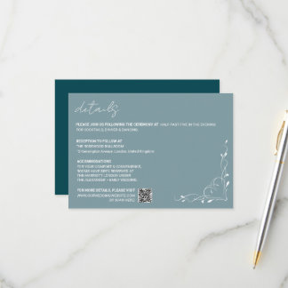 Elegant Blue Floral Wedding Details Card RSVP Karte