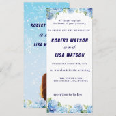 Elegant Blue Floral Wedding  Einladung (Vorne/Hinten)