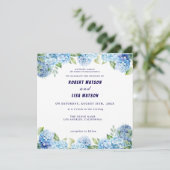 Elegant Blue Floral Wedding  Einladung (Stehend Vorderseite)