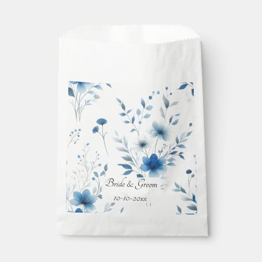 Elegant Blue Floral Wedding Geschenktütchen (Vorderseite)