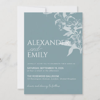 Elegant Blue Floral Wedding Invitation Einladung