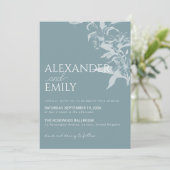 Elegant Blue Floral Wedding Invitation Einladung (Stehend Vorderseite)