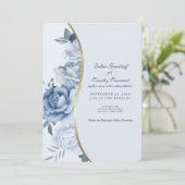 Elegant Blue Floral Wedding Invitation Einladung (Stehend Vorderseite)