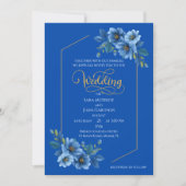 Elegant Blue Floral Wedding Invitation Einladung (Vorderseite)