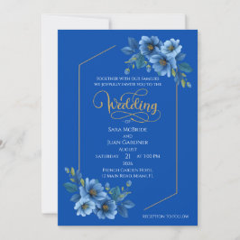 Elegant Blue Floral Wedding Invitation Einladung