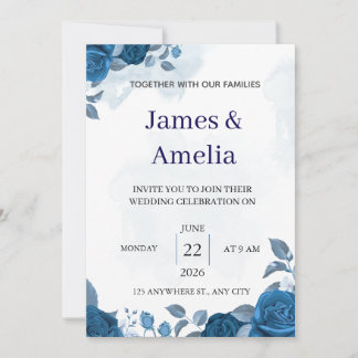 Elegant Blue Floral Wedding Invitation Einladung