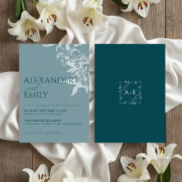 Elegant Blue Floral Wedding Invitation Einladung
