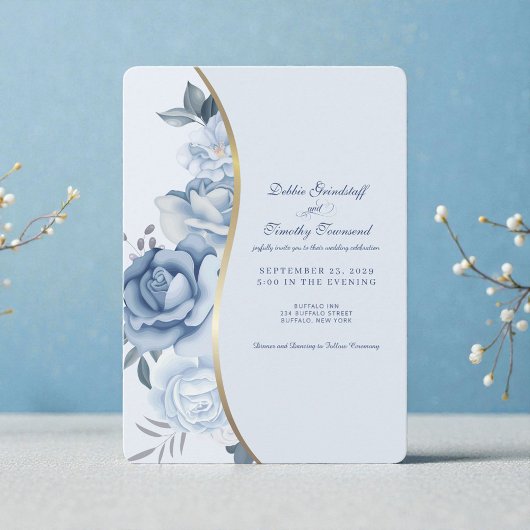 Elegant Blue Floral Wedding Invitation  Einladung