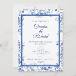 Elegant Blue Floral Wedding Invitation  Einladung