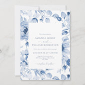 Elegant Blue Floral Wedding Invitation Einladung (Vorderseite)