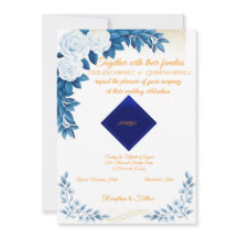 Elegant Blue Floral Wedding Invitation on White