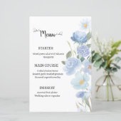 Elegant Blue Floral Wedding Menu (Stehend Vorderseite)