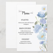 Elegant Blue Floral Wedding Menu (Vorne/Hinten)