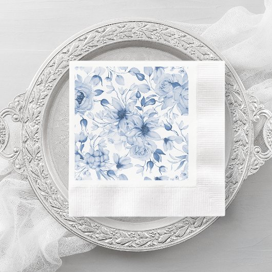 Elegant Blue Floral Wedding Napkin Serviette