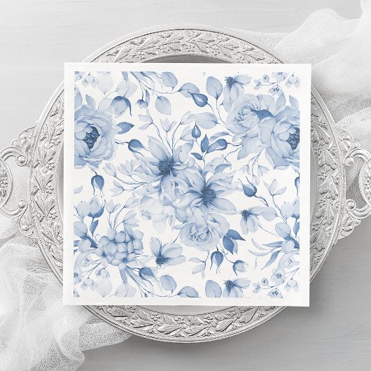 Elegant Blue Floral Wedding Napkin Serviette