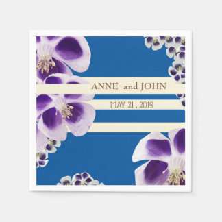 Elegant Blue Floral Wedding Paper Napkins Serviette