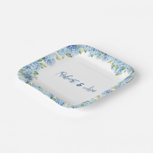 Elegant Blue Floral wedding Pappteller (Gewinkelt)