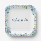 Elegant Blue Floral wedding Pappteller (Vorderseite)